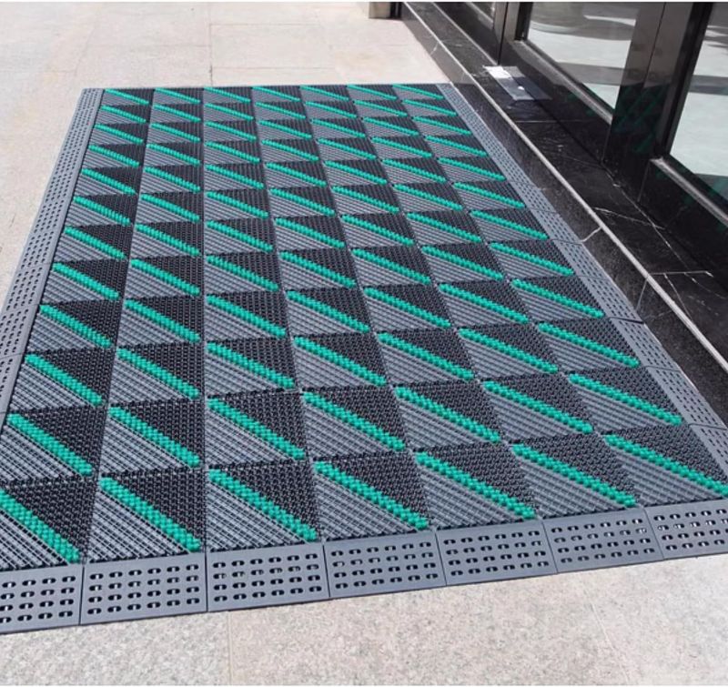 Photo 1 of AGANS Premium Outdoor Waterproof Mat - Stylish and Functional Welcome Mat for Front Door Eva DIY Splicing Door mat Clean Floor mat with Brush (Green, 47.2in x 29.5)