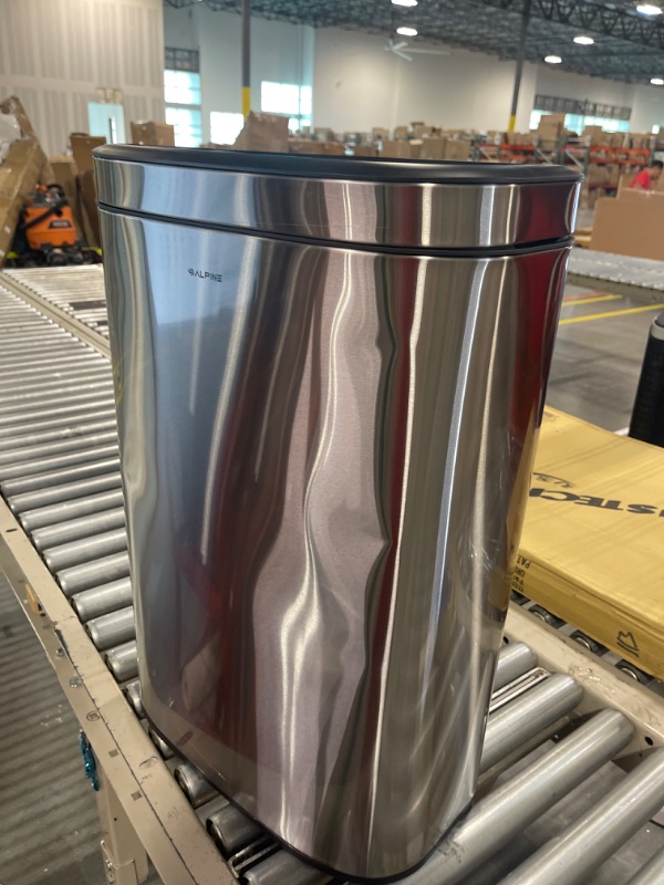 Photo 1 of Alpine Industries 40 L / 10.5 Gal Stainless Steel Slim Open Trash Can - Compact Garbage Bin - Wide Access Top Slender Durable Receptacle with Sturdy Plastic Liner 10.5 Gallon Slim