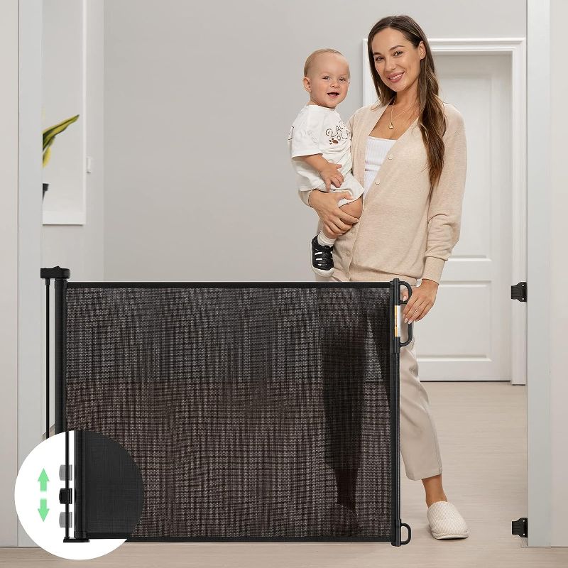 Photo 1 of Momcozy Retractable Baby Gate, 41" Tall, Extends up to 71" Wide, Child Safety Baby Gates for Stairs, Doorways, Hallways, Indoor, Outdoor 41" Tall x 71" 