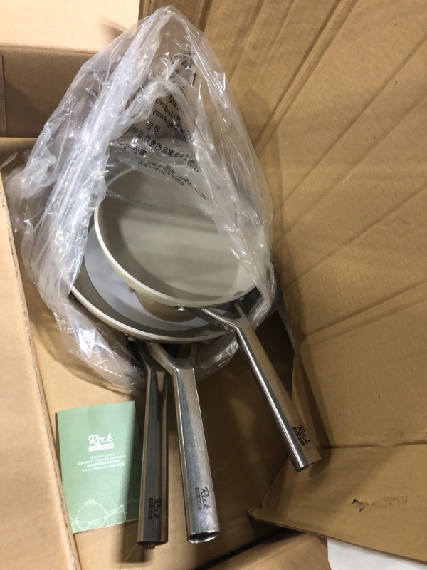 Photo 1 of ROCKURWOK 3 Pcs Frying Pan Set, Hard Ceramic Nonstick Cookware Set, 8in/10in Omelet Pan, 12in Skillet, Inducton, Dishwasher & Ovens Safe, Free of PFAS & PTFE, White 3pcs-White-new