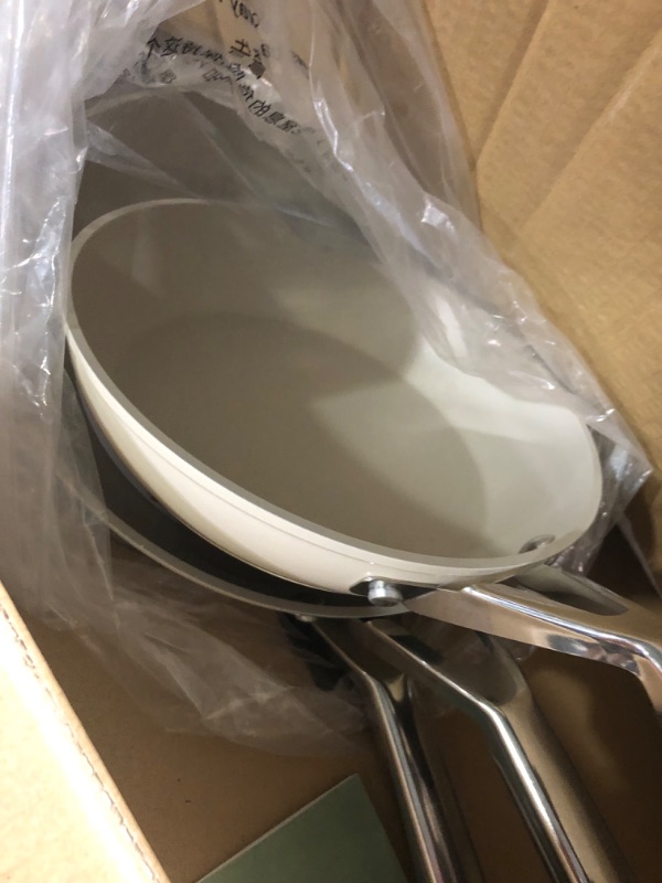 Photo 1 of ROCKURWOK 3 Pcs Frying Pan Set, Hard Ceramic Nonstick Cookware Set, 8in/10in Omelet Pan, 12in Skillet, Inducton, Dishwasher & Ovens Safe, Free of PFAS & PTFE, White 3pcs-White-new