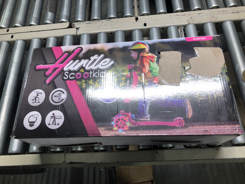 Photo 2 of 3 Wheeled Scooter for Kids - Stand & Cruise Child/Toddlers Toy Folding Kick Scooters w/Adjustable Height, Anti-Slip Deck, Flashing Wheel Lights, for Boys/Girls 2-12 Year Old - Hurtle Pink