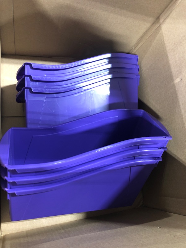 Photo 1 of Storex Large Book Bin, Interlocking Plastic Organizer for Home, Office and Classroom, Purple, 6-Pack (71103U06C) Purple 6-Pack Large
