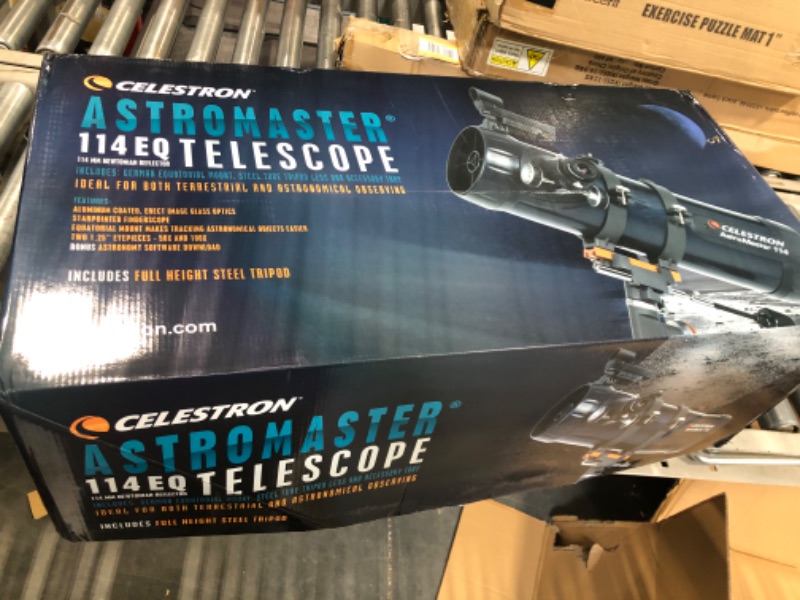 Photo 2 of Celestron - AstroMaster 114EQ Newtonian Telescope - Reflector Telescope for Beginners - Fully-Coated Glass Optics - Adjustable-Height Tripod - Bonus Astronomy Software Package