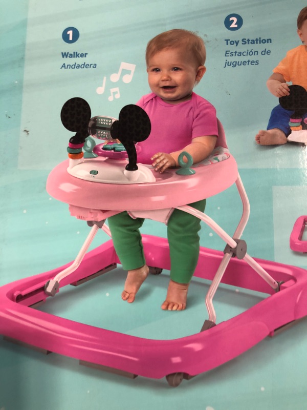 Photo 1 of Disney Baby Minnie Mouse 2-in-1 Forever Besties Baby Walker - Easy Fold Frame and Removable Toy Station, Age 6 Months+ Minnie Forever Besties