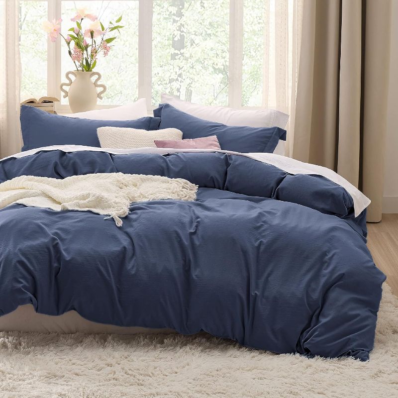 Photo 1 of Bedsure Navy Duvet Covers Queen Size - Washed Duvet Cover, Soft Queen Duvet Cover Set 3 Pieces with Zipper Closure, 1 Duvet Cover 90x90 inches and 2 Pillow Shams Navy Queen