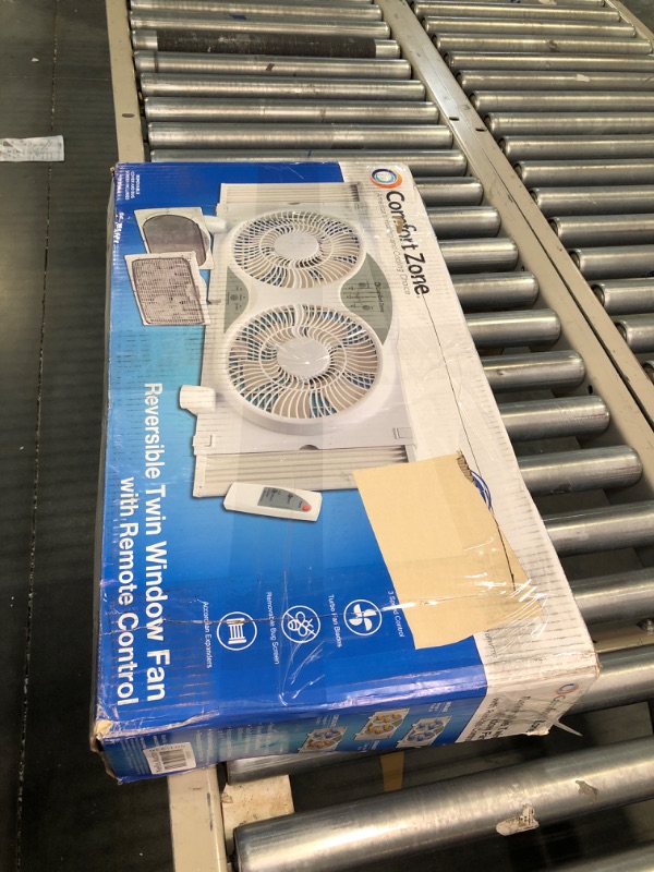 Photo 1 of Comfort Zone CZ310R Adjustable Width 3 Speed Dual Reversible Multi Functional Window Sill Fan with Remote Control and Removable Cover, White