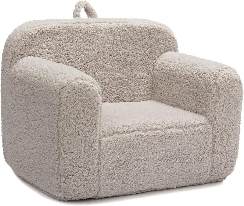 Photo 1 of ALIMORDEN Kids Ultra-Soft Snuggle Foam Filled Chair, Single Cuddly Sherpa Reading Couch for Boys and Girls, Light Grey