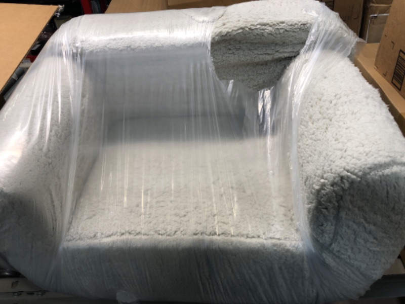 Photo 1 of ALIMORDEN Kids Ultra-Soft Snuggle Foam Filled Chair, Single Cuddly Sherpa Reading Couch for Boys and Girls, Light Grey