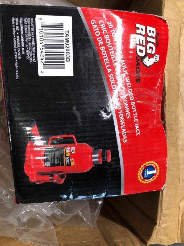 Photo 4 of BIG RED 20 Ton (40,000 LBs) Torin Welded Hydraulic Car Bottle Jack for Auto Repair and House Lift, Red, TAM92003B