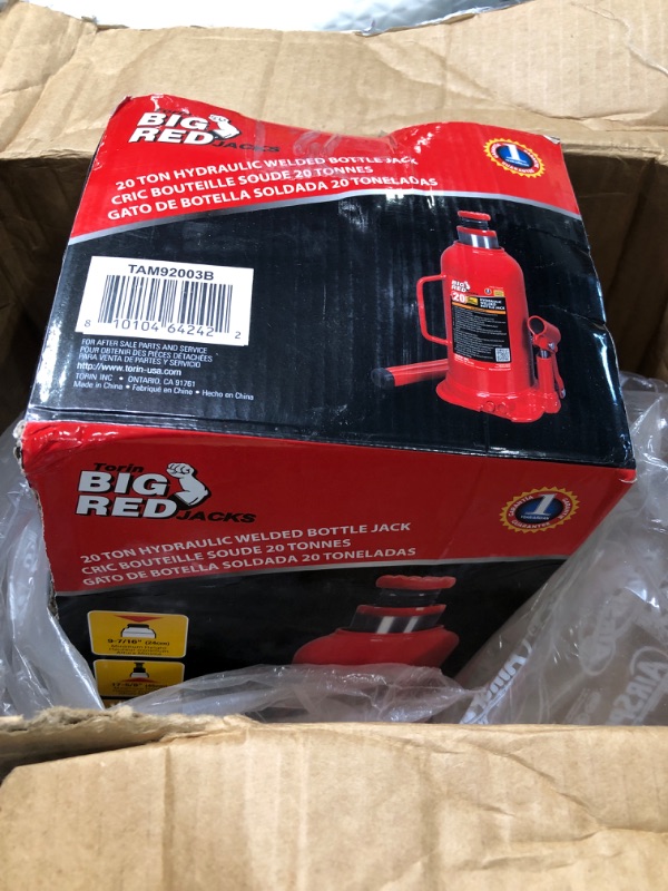 Photo 3 of BIG RED 20 Ton (40,000 LBs) Torin Welded Hydraulic Car Bottle Jack for Auto Repair and House Lift, Red, TAM92003B