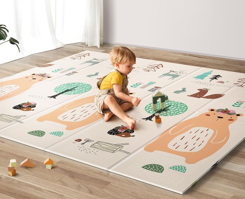 Photo 1 of 79"x71"x0.6" Extra Large Waterproof Foldable Baby Floor Play Mat, XPE Foam Playmat for Infants Babies from Newborns to Toddlers, Crawl to Walk, Reversible & Portable Playmat Baby Dino & Track Pattern