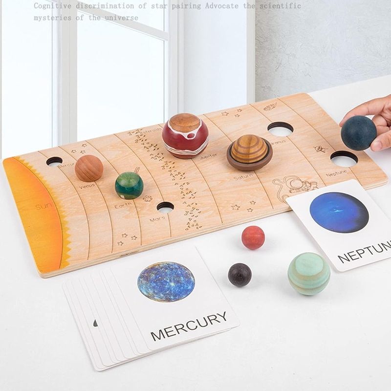 Photo 1 of 3D Wooden Solar System Model Board?Educational Planets Model,Montessori Astronaut Toys?Space Learning Toys?Astronomy for Kids/Adults for Home Office Desk Decorations