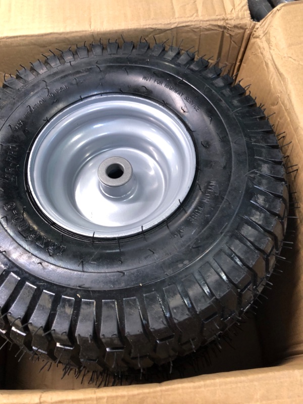 Photo 3 of **ONLY ONE**  15 x 6.00-6 Front Tire and Wheel Set - 4-Ply Replacement Tires with Wheels Assemblies for John Deere Riding Mower - for Lawn Tractors with 3" Centered Hub and 3/4" Bushings, Silver