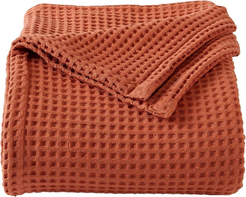 Photo 1 of 100% Cotton Waffle Weave Bed Blanket | Soft, Breathable, and Lightweight Blanket for All-Season | Perfect for Layering | Brielle Collection (King, Burnt Orange