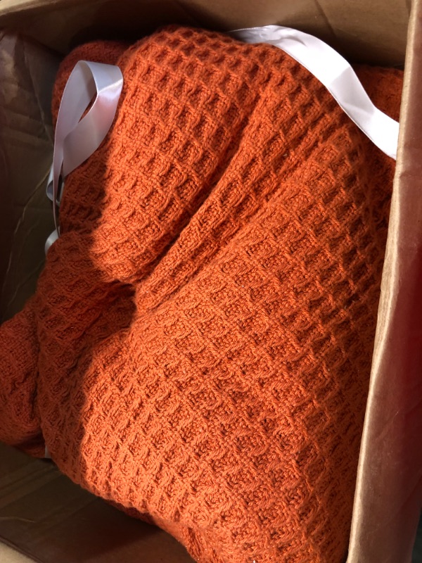 Photo 3 of 100% Cotton Waffle Weave Bed Blanket | Soft, Breathable, and Lightweight Blanket for All-Season | Perfect for Layering | Brielle Collection (King, Burnt Orange