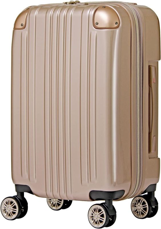 Photo 1 of Zipper type Hardside compact size Luggage with TSA Lock + Double-wheeled Spinners, Stand with hook, Carry-On suitcase, 21 inch, Champagne Gold, 5122-48-CGD