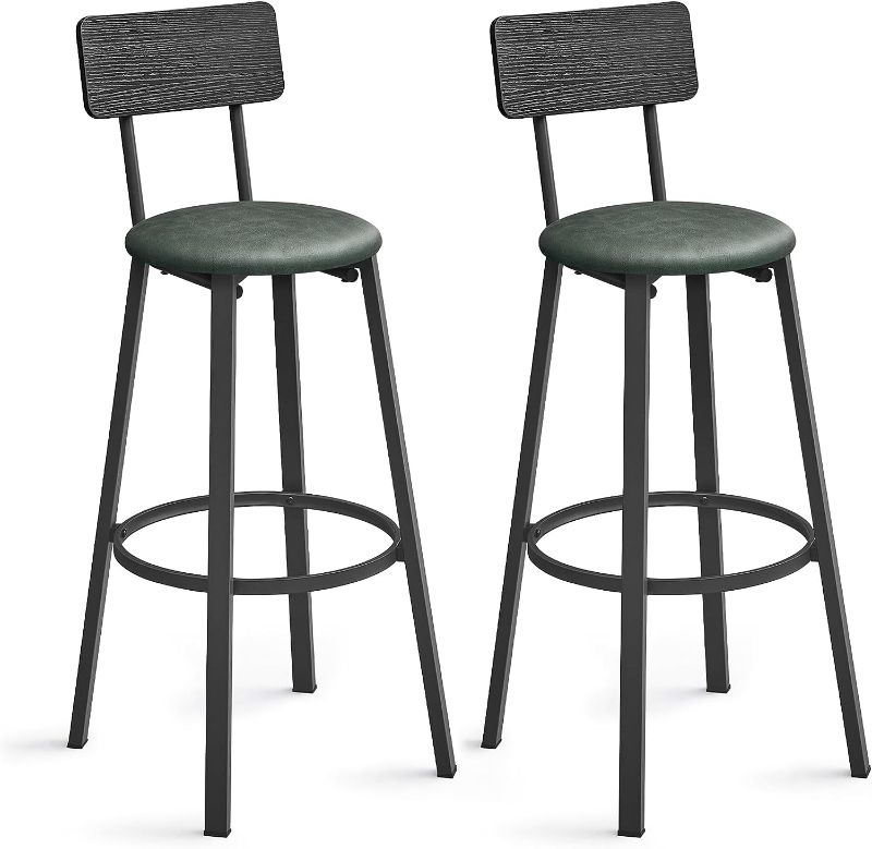 Photo 1 of 
VASAGLE Bar Stools, Set of 2 PU Upholstered Breakfast Stools, 29.7-Inch Barstools with Back and Footrest, Simple Assembly, for Dining Room Kitchen Counter