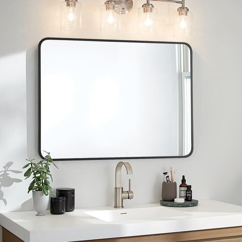 Photo 1 of 
LEDLUX 27"x40" Bathroom Wall Mirror with Matte Black Metal Frame & HD Glass, Large Vanity Mirrors Modern Rectangle Round Corner Framed - Horizontal or Vertical Installation - Template Included