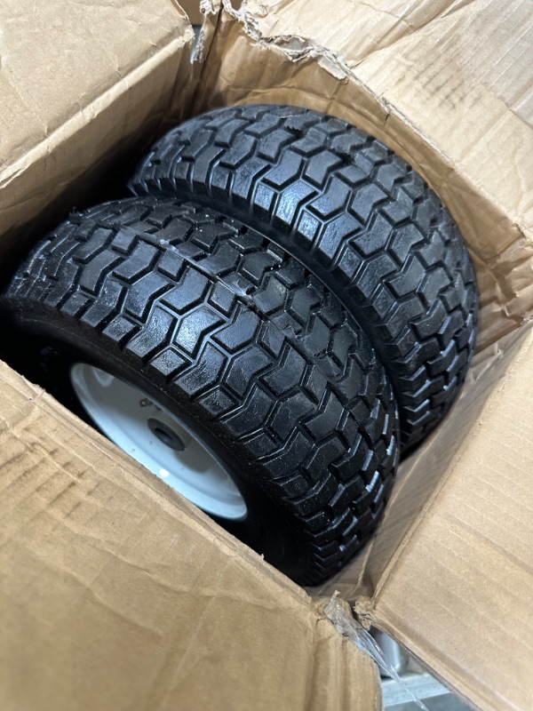 Photo 4 of 2-Pack 13x5.00-6 Flat-Free Tire with Rim,3"Centered Hub with 3/4" Bushings,w/Grease Fitting?400lbs Capacity,13x5-6 No-Flat Solid Rubber Turf Wheel,for Riding Lawn mower,Garden Cart,Wheelbarrow