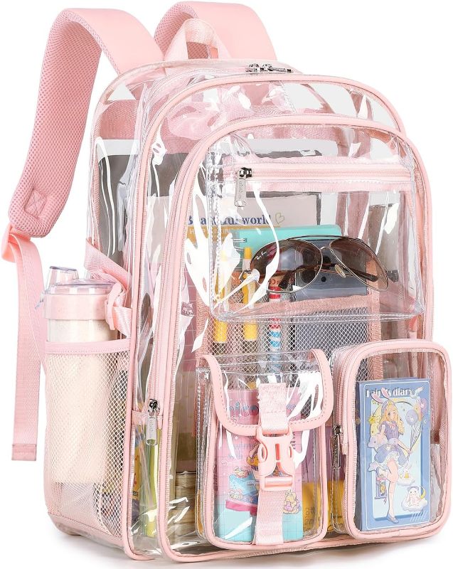 Photo 1 of abshoo Large Clear Backpack For Girls Women School Bookbag Heavy Duty Transparent Backpack (Pink