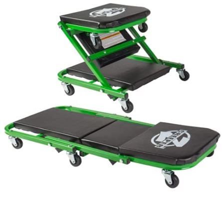 Photo 1 of Pro-LifT C-2036DG Black/Green 300 Lbs Mechanic Creeper & T-6903D Double Pin Jack Stands - 3 Ton Green Creeper + Double Pin Jack Stands