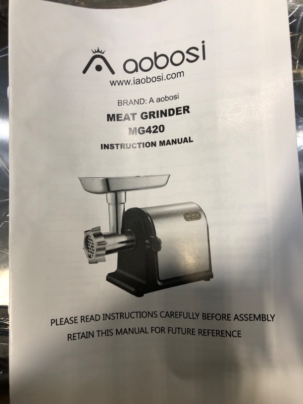 Photo 5 of AAOBOSI Electric Meat Grinder ?3000W Max ?Heavy Duty Stainless Steel Meat Mincer with 3 Grinding Plates, 3 Sausage Stuffer Tubes & Kubbe Attachments,Easy One-Button Control silver+black
