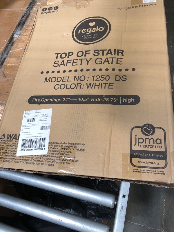 Photo 2 of Regalo 2-in-1 Extra Wide Stairway and Hallway Walk ThroughBaby Safety Gate, Hardware Mounting, White 24"x40.5"x28.5"(Pack of 1) 24"x40.5"x28.5"(Pack of 1) Metal