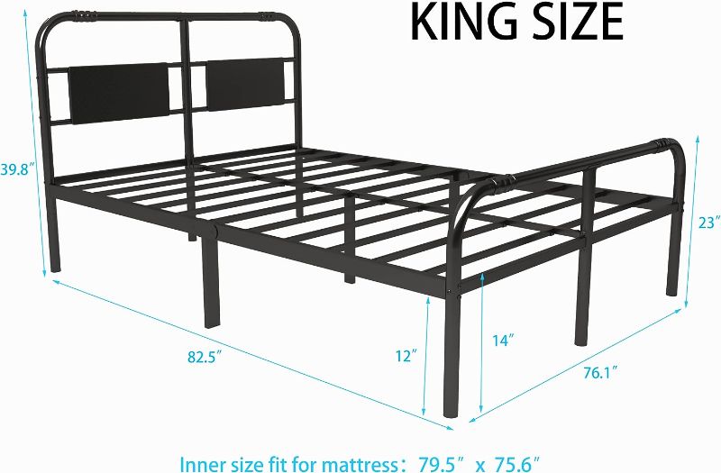 Photo 1 of 
Emiosmt King Size Bed Frame with Headboard and Footboard 14 Inch Tall,2500lbs Heavy Duty Steel Slat Support Metal Platform,No Box Spring Needed,Noise Free,Round Tube,Bed Frame for King
