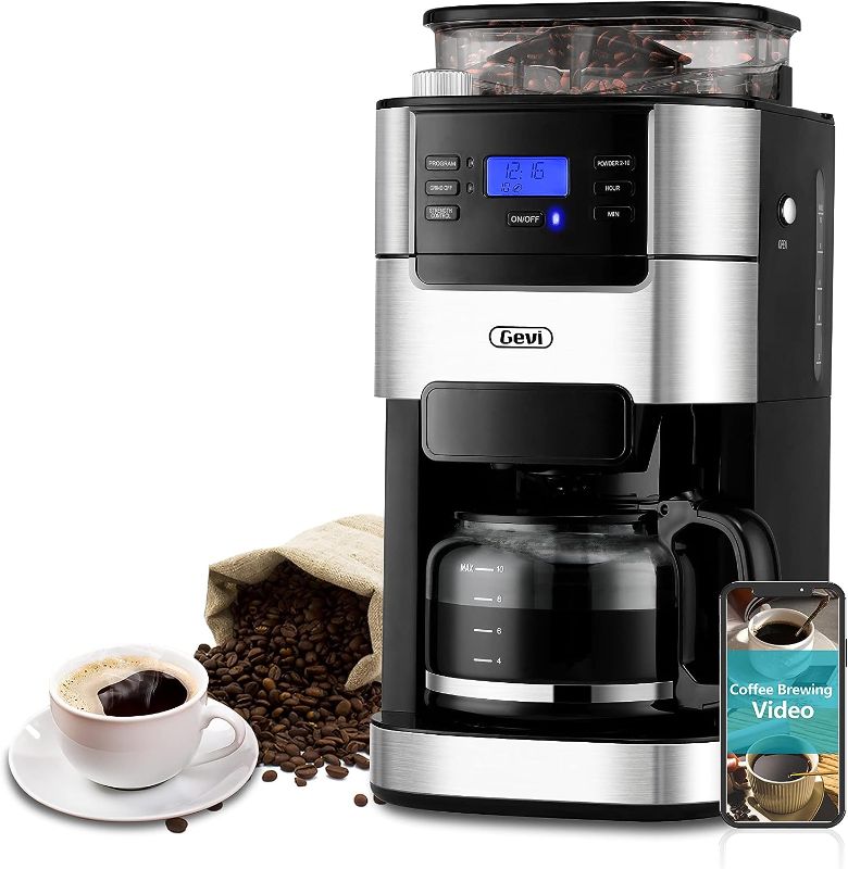 Photo 2 of 10-Cup Drip Coffee Maker, Grind and Brew Automatic Coffee Machine with Built-In Burr Coffee Grinder, Programmable Timer Mode and Keep Warm Plate, 1.5L Large Capacity Water Tank
