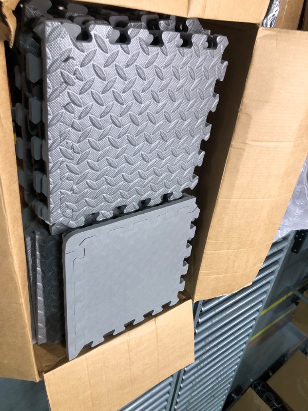 Photo 2 of 9HORN Exercise Mat/Protective Flooring Mats with EVA Foam Interlocking Tiles and Edge Pieces Suitable for Gym Equipment, Yoga, Surface Protection Grey 12 Tiles (~12sqf)