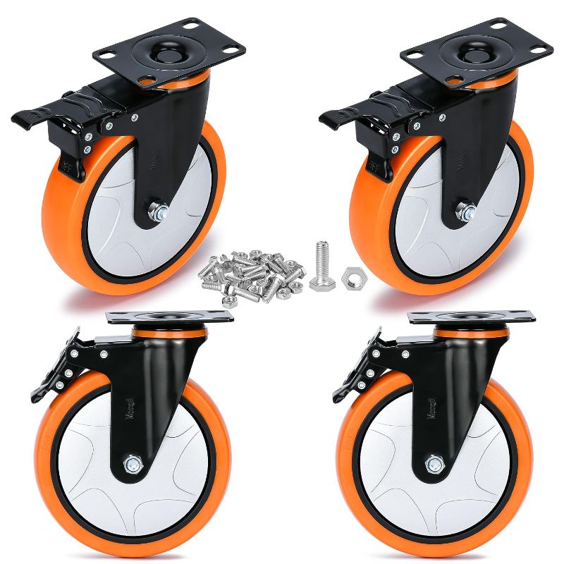 Photo 1 of 6 inch Heavy Duty Casters Load 3000lbs,Perfect Design Structure in Lockable Bearing Caster Wheels with Brakes,Swivel Casters for Furniture and Workbench