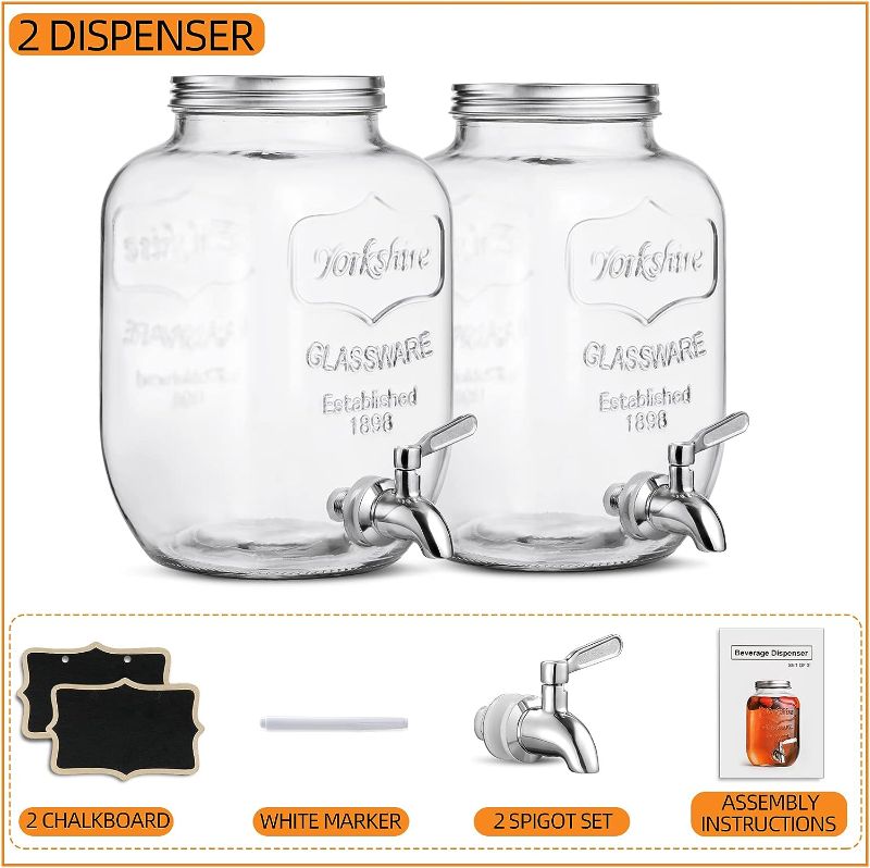 Photo 1 of 1-Gallon Glass Beverage Dispenser with Stainless Steel Spigot - [2 Pack] Drink Dispensers for Parties - Mason Jar Drinking Dispenser with Lid, Wooden Chalkboard