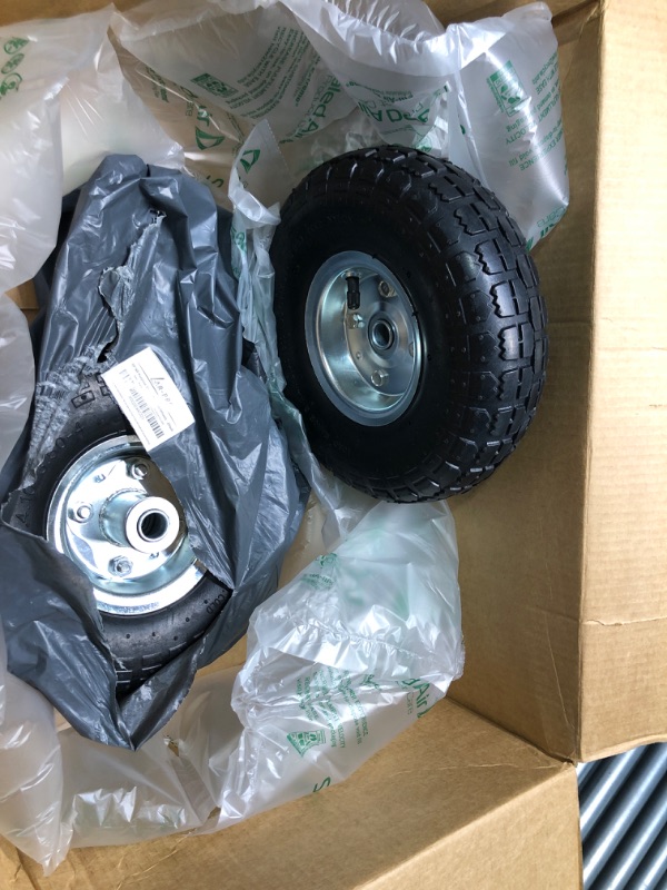 Photo 2 of (2 Pack) AR-PRO 10" Heavy-Duty Replacement Tire and Wheel - 4.10/3.50-4" with 10" Inner Tube, 5/8" Axle Bore Hole, 2.2" Offset Hub and Double Sealed Bearings for Hand Trucks and Gorilla Cart silver