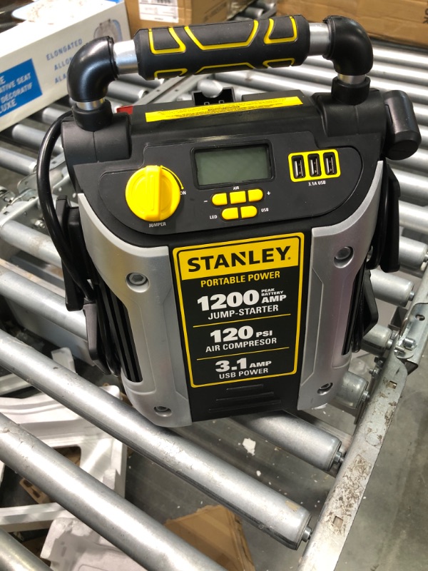 Photo 3 of STANLEY J5C09D Digital Portable Power Station Jump Starter: 1200 Peak/600 Instant Amps, 120 PSI Air Compressor, 3.1A USB Ports, Battery Clamps 1,200 Peak Amps