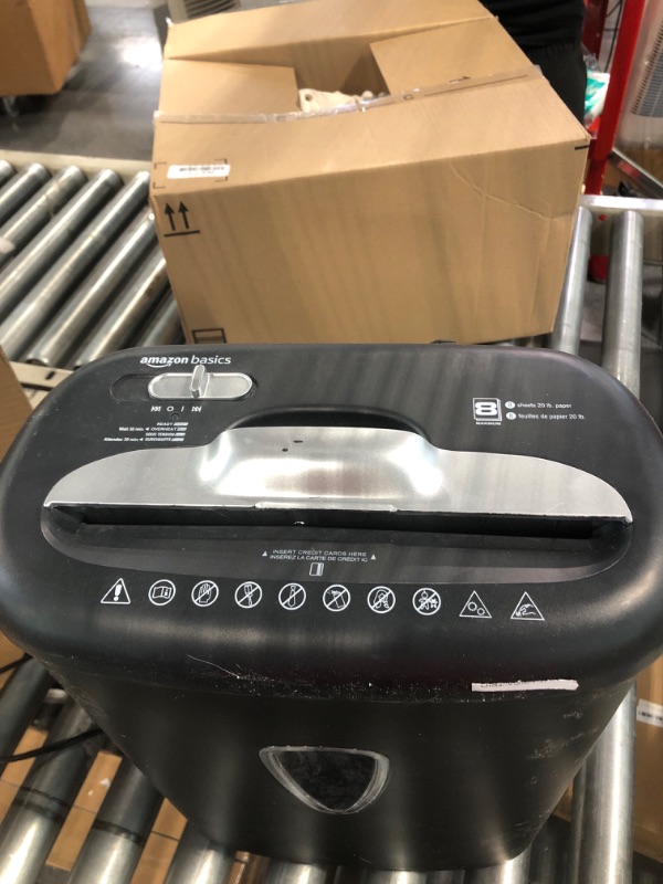 Photo 1 of Amazon Basics 8-Sheet Cross Cut Paper Shredder and Credit Card Shredder with 4.1 Gallon Bin 8 Sheet Shredder