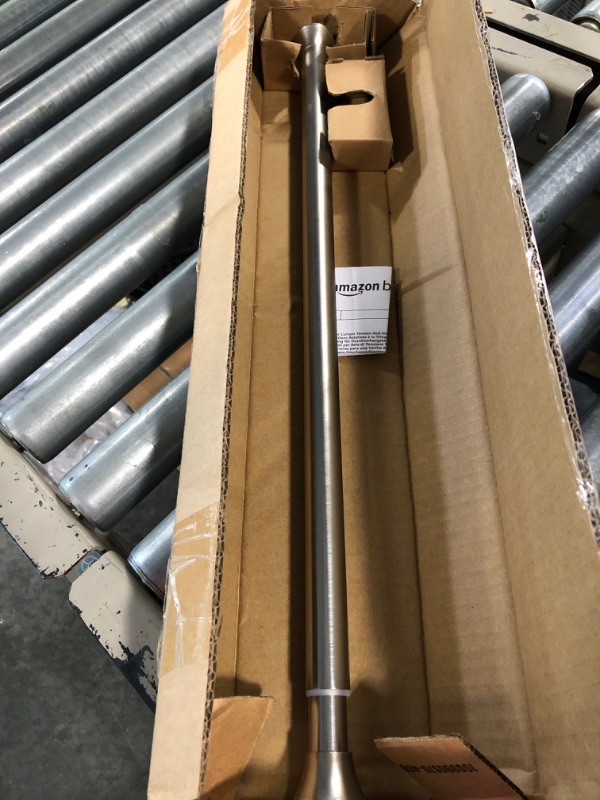 Photo 1 of Amazon Basics Tension Curtain Rod, Adjustable 24-36" Width - Nickel, Classic Finial Nickel 24-36" Classic