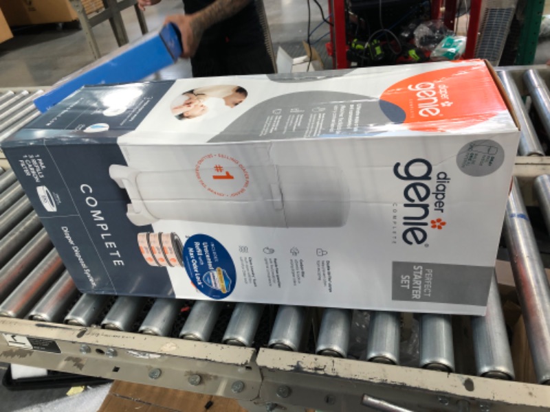 Photo 1 of Diaper Genie Complete Pail (Grey) | Odor-Controlling Baby Diaper Disposal System | Includes Diaper Pail & 3 Refill Bags Grey Pail + 3 Refills