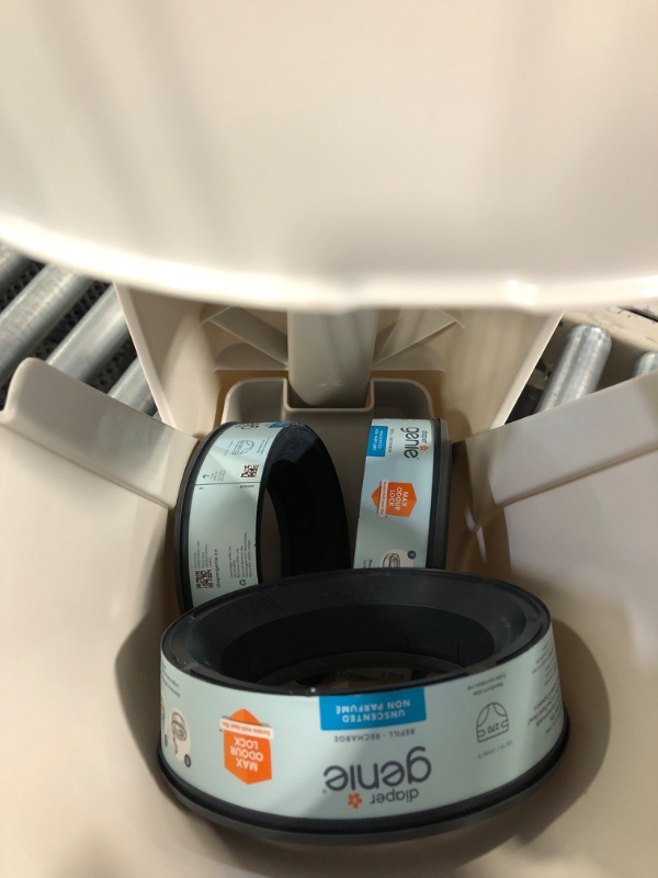 Photo 1 of Diaper Genie Complete Pail (Grey) | Odor-Controlling Baby Diaper Disposal System | Includes Diaper Pail & 3 Refill Bags Grey Pail + 3 Refills