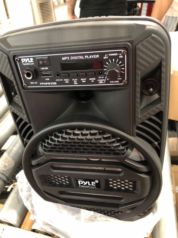 Photo 3 of Portable Bluetooth PA Speaker System - 300W Rechargeable Outdoor Bluetooth Speaker Portable PA System w/ 8” Subwoofer 1” Tweeter, Microphone In, Party Lights, MP3/USB, Radio, Remote - Pyle PPHP835B