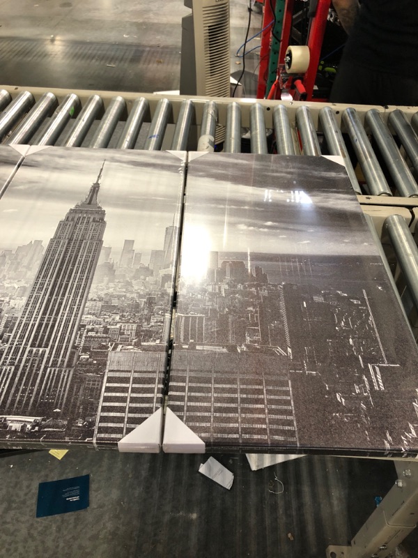 Photo 5 of ArtKissMore Cityscape pictures Canvas Wall Art - Black and White New York Empire State Building Canvas Prints wall decor for Home Office Living Room City painting Decoration Framed 16"x32"x3 Panel