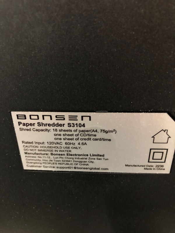 Photo 1 of BONSEN Paper Shredder, 18-Sheet 30 Mins Nonstop Heavy Duty Paper Shredder for Office, 52dB Ultra Quiet Cross-Cut Shredder with 6.6 Gals Basket, Anti-Jam CD and Credit Shredder for Home Office (S3104) 18-Sheet Cross Cut
