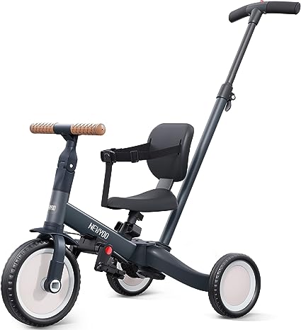 Photo 1 of newyoo Tricycles for 1-3 Year Olds, Toddler Bike with Backrest and Safety Belt, Balance Bike, Perfect Boys & Girls Birthday Gift & Toys, Adjustable Seat & Pedals (Dark Grey, TR007)
