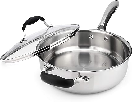 Photo 1 of AVACRAFT 18/10 Tri-Ply Stainless Steel Saute Pan with Lid, Stay Cool Handle, Helper Handle, Induction Pan, Versatile Stainless Steel Skillet, Sauté Pans in our Pots and Pans cookware (3.5 Quarts)
