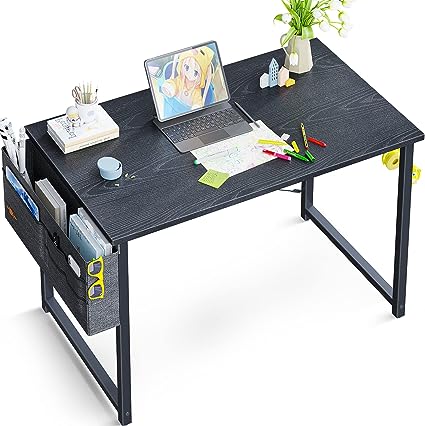 Photo 2 of ODK 32 inch Small Computer Desk Study Table for Small Spaces Home Office Student Laptop PC Writing Desks with Storage Bag Headphone Hook, Espresso Gray
