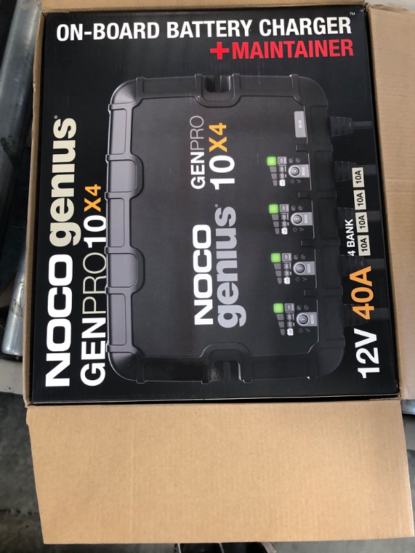 Photo 2 of NOCO Genius GENPRO10X4, 4-Bank, 40A (10A/Bank) Smart Marine Battery Charger, 12V Waterproof Onboard Boat Charger, Battery Maintainer and Desulfator for AGM, Lithium (LiFePO4) and Deep-Cycle Batteries