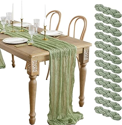 Photo 2 of 12 Pcs Sage Green Cheesecloth Table Runner 10FT, Gauze Table Runner,Vintage Gauze Table Runner Boho Tablecloth,Rustic Romantic Wedding Runner
