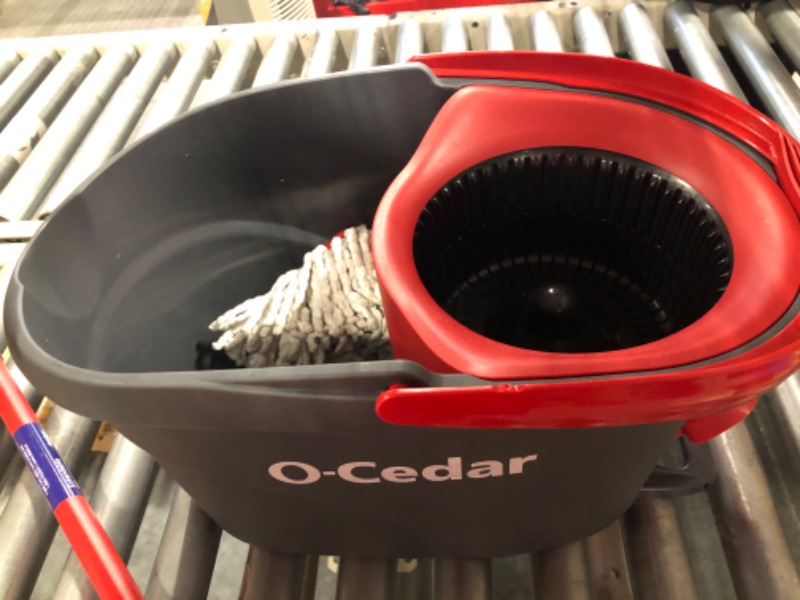 Photo 4 of O-Cedar EasyWring Microfiber Spin Mop, Bucket Floor Cleaning System, Red, Gray Spin Mop & Bucket