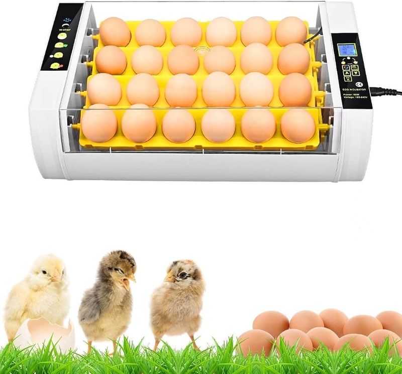 Photo 1 of 24 Eggs Incubator, Fully Automatic Turning Temperature Humidity Incubator Hatcher Control Digital Poultry Hatcher Machine with Display for Chicken Duck Quail Bird Eggs