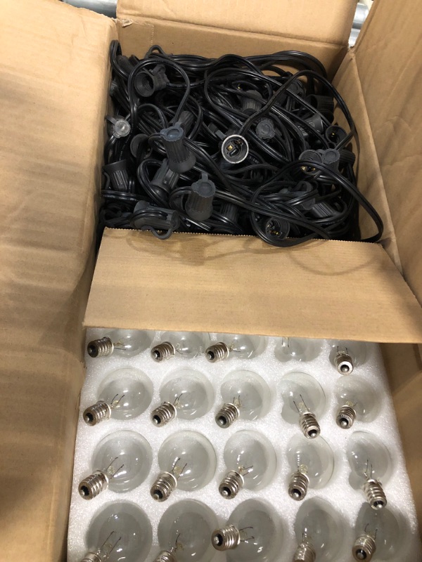 Photo 1 of Abeja Outdoor String Light 100 Ft G40 Patio Lights with 105 Edison Glass Bulbs E12 Socket Base (5 Spare) Globe Clear Hanging Lights for Backyard Balcony Deck Party Decor, Not Connectable, Black 100FT-Black 100FT